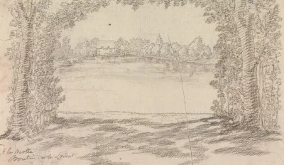 Wooded Clearing With A River Landscape And Cottage