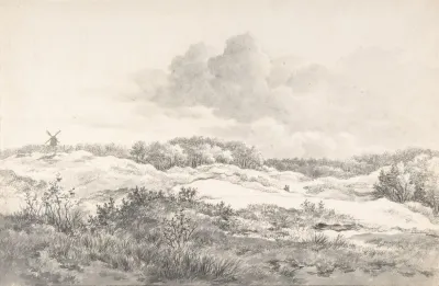 Wooded Dune Landscape Near Haarlem With Windmill And A Pair Of Figures