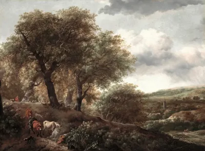 Wooded Hillside With Cattle