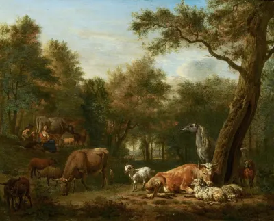 Wooded Landscape With Cattle
