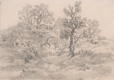 Wooded Landscape With Cottage Cowherd And Cow