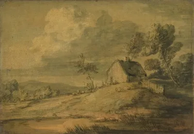 Wooded Landscape With Cottage Cows And Sheep