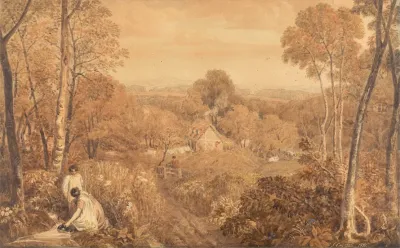 Wooded Landscape With Cottages And Countrywomen Hurley Berkshire