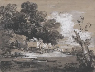 Wooded Landscape With Country Cart And Figures