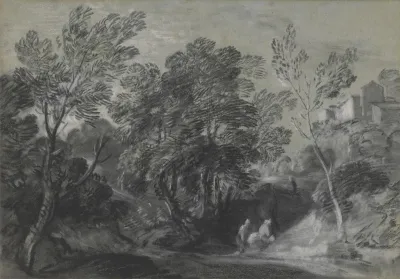 Wooded Landscape With Figures And Houses On The Hill