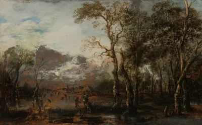Wooded Landscape With Hunter