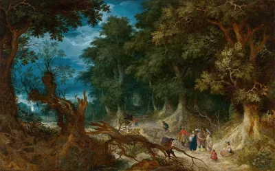 Wooded Landscape With Hunters And Fortune Teller