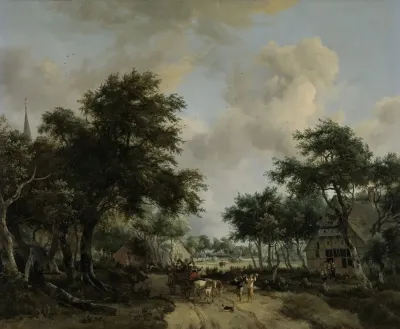 Wooded Landscape With Merrymakers In A Cart