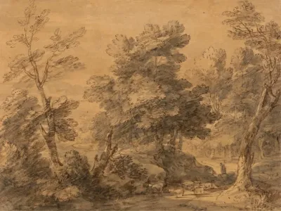 Wooded Landscape With Shepherd And Sheep