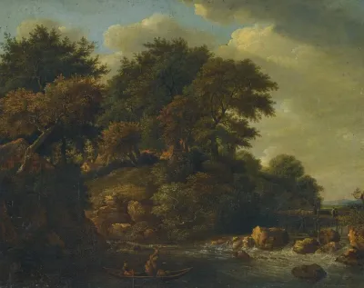 Wooded Landscape With Waterfall
