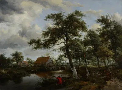 Wooded Landscape With Watermill