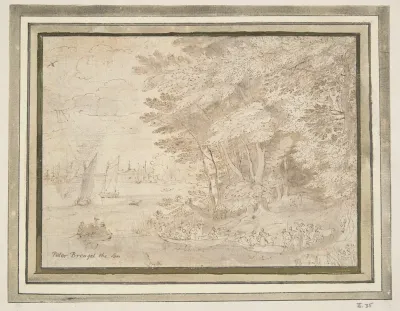 Wooded Shore With People Embarking In Boats