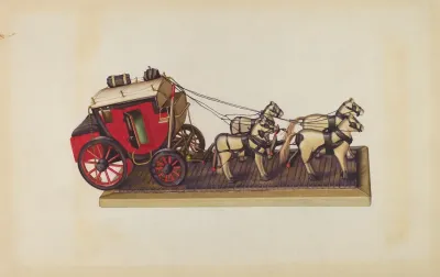 Wooden Model Coach Four Horses