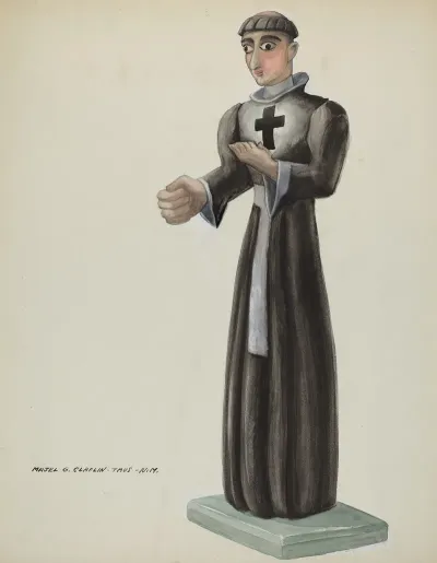 Wooden Santo Friar With Cross On Breast