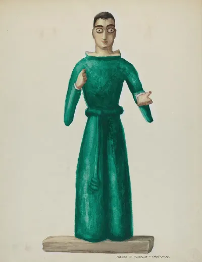 Wooden Santo In Bright Green Dress