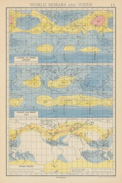 World Isobars And Winds January And July Storm Tracks