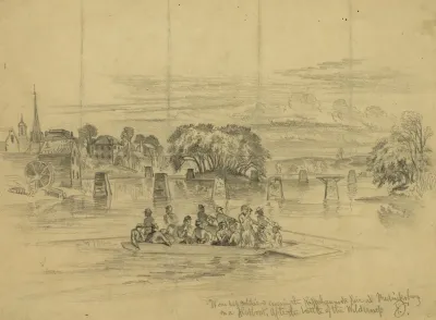 Wounded Soldiers Crossing The Rappahannock River At Fredericksburg On A Flatboat After The Battle Of The Wilderness