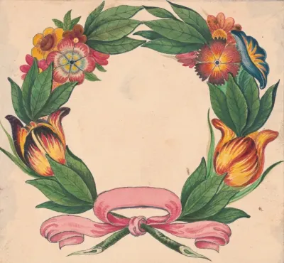 Wreath Fashioned From Flowers Tied With A Ribbon At The Base