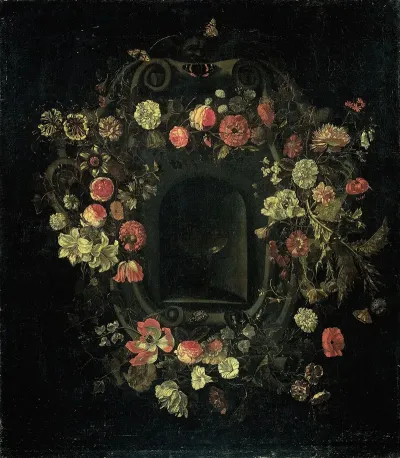 Wreath Of Flowers Encircling A Niche