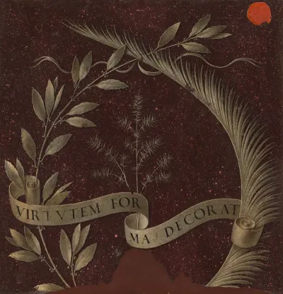 Wreath Of Laurel Palm And Juniper With A Scroll Inscribed Virtutem Forma Decorat