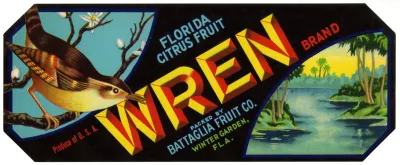 Wren Brand Florida Citrus Fruit Label 2