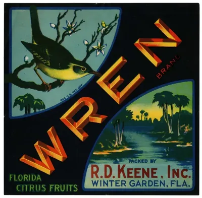 Wren Brand Florida Citrus Fruit Label 3