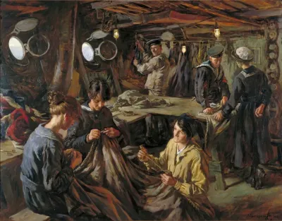 Wrns Ratings Sail Making On Board Hms Essex At Devonport 1918