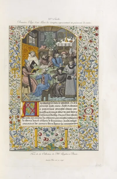Xve Siecle Premiere Page Dun Livre De Comptes Representant Un Paiement De Rentes Tiree De La Collection De Mr Langlois A Rouen