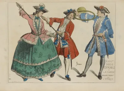 Xviiie Siecle Espagnols A La Chasse Gravure Anonyme De Lepoque