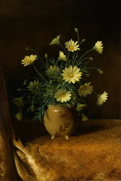 Yellow Daisies In A Brown Bowl