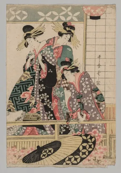 Yoshiwara Women Looking Into The Street At Springtime