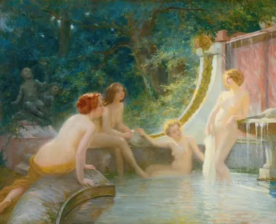 Young Bathers In A Fountain