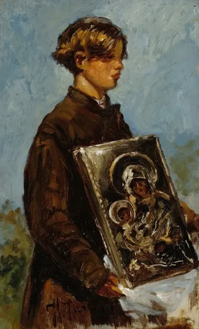 Young Boy Carrying An Icon Sketch