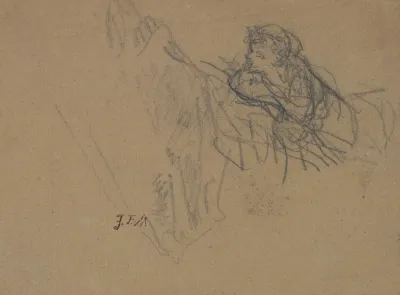 Young Boy Reclining On Elbows Admiring A Shepherdess