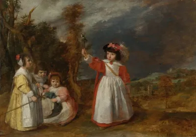 Young Children At Play In A Landscape