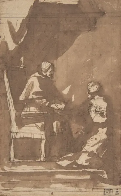 Young Cleric Kneeling Before A Pope