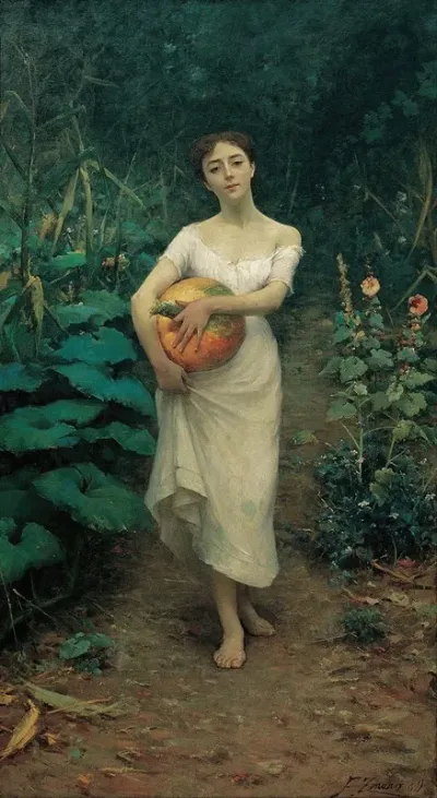 Young Girl Carrying A Pumpkin