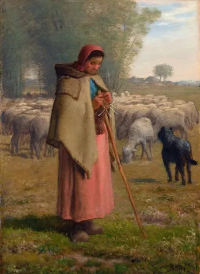 Young Girl Guarding Her Sheep