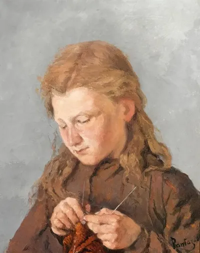 Young Girl Knitting