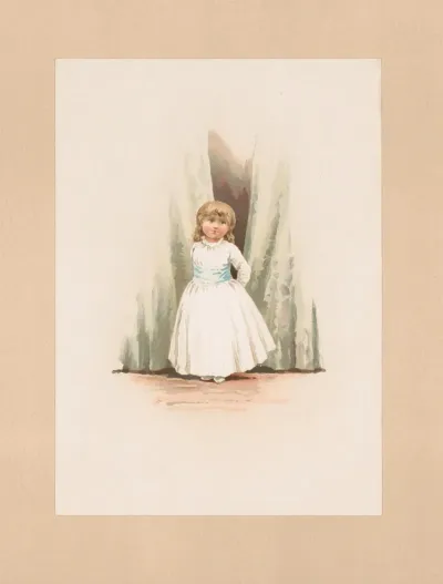 Young Girl Wearing A Dress Standing In Front Of Curtains
