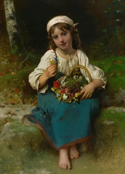 Young Girl With A Basket Of Flowers 2