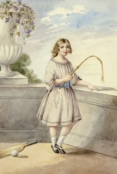 Young Girl With Crop And Cricket Bat