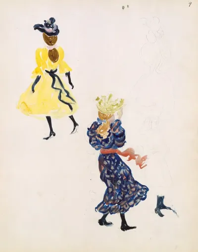 Young Girls In Hats And Sashed Dresses