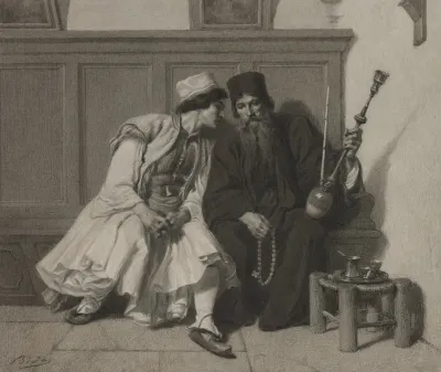 Young Greek Man In Conversation With A Priest