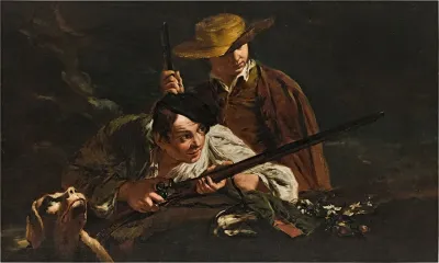 Young Hunters With A Dog