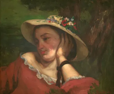 Young Ladies On The Bank Of The Seine Fragment Of A Painting Woman With Flowers On Her Hat