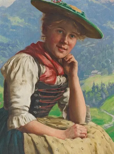 Young Lass Set Against A Landscape