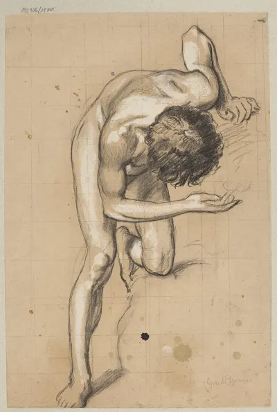 Young Male Nude Leaning Forward