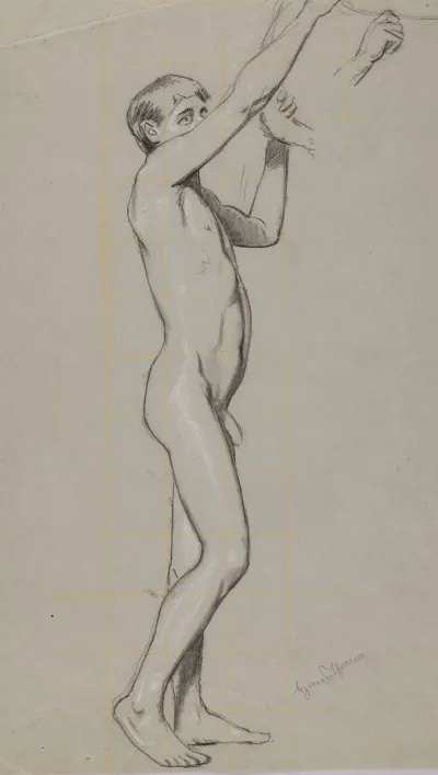 Young Male Nude Sketch Of A Clenched Fist
