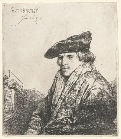 Young Man In Velvet Cap With Books Beside Him